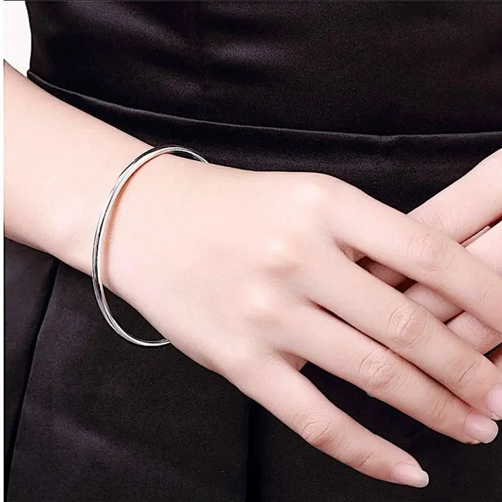 Sterling Silver Thin Minimalist Bangle Stackable Bracelet